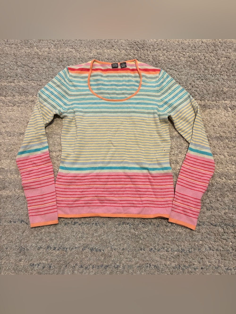 Saks Fifth Avenue 100% Cashmere Pastel Striped Scoop Neck Sweater - M